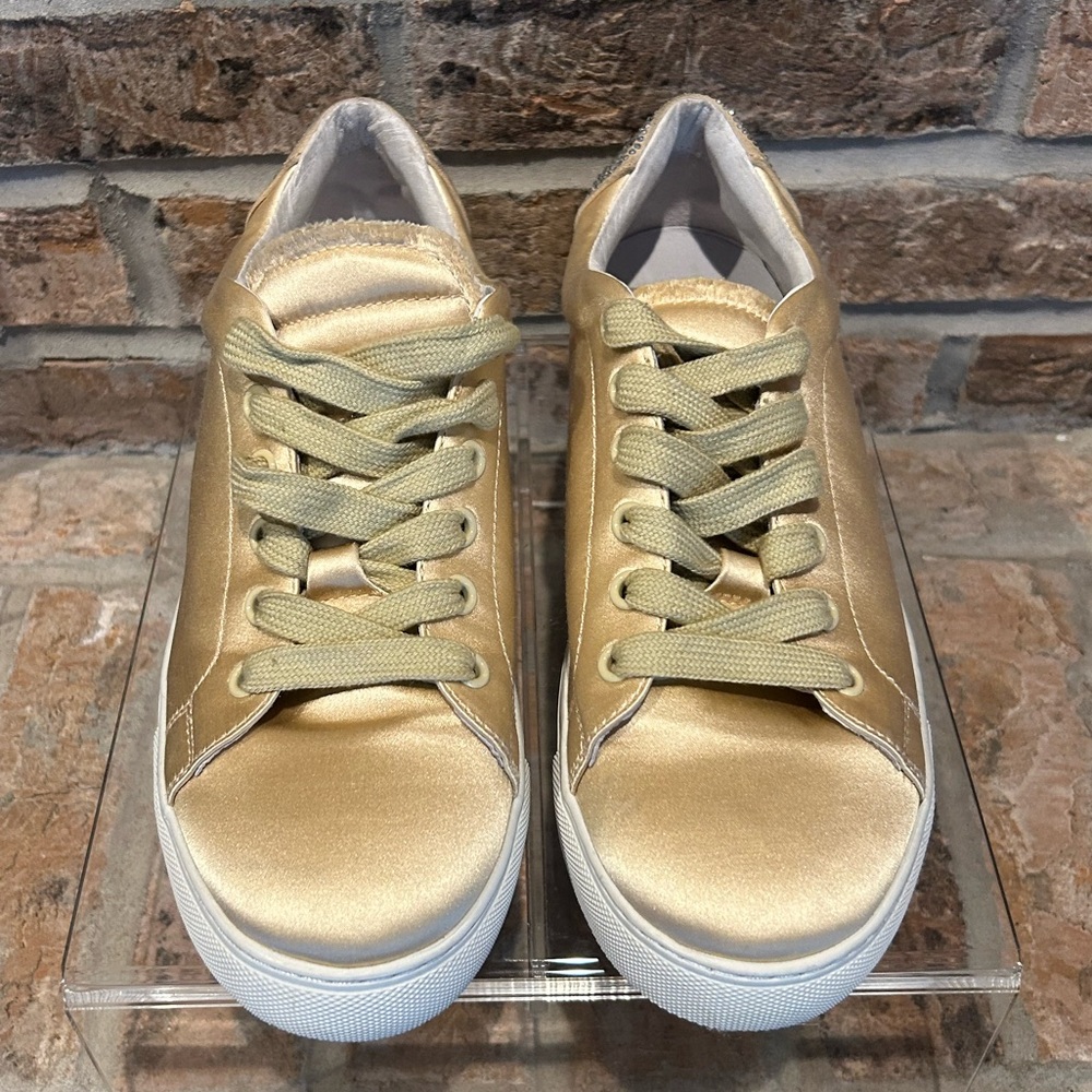 Lola Cruz Wink Gold Satin Sneakers & Crystals - Picture 6 of 11